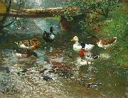 unknow artist, Enten am Bach